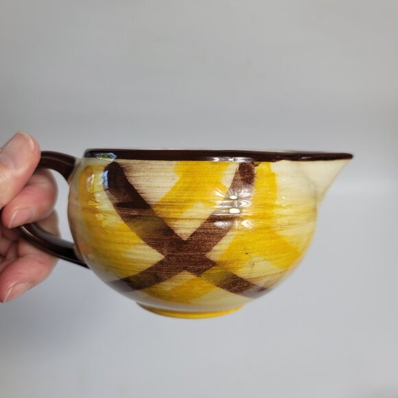 Metlox Poppytrail Vernon Kilns Organdie Sauce Bowl Gravy Boat Brown Yellow Plaid - Picture 3 of 13